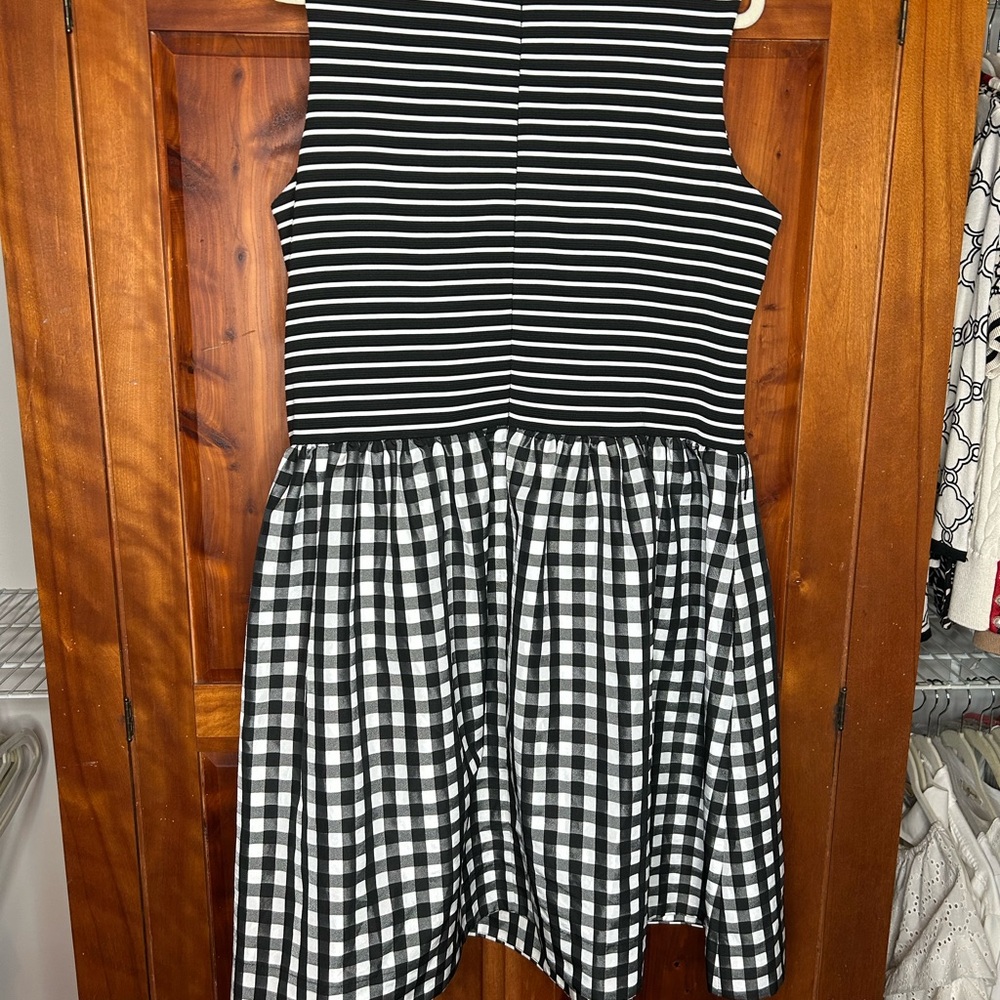 Taylor Woman Black and White Striped & Gingham Checkered Midi Dress Retro - Picture 10 of 16